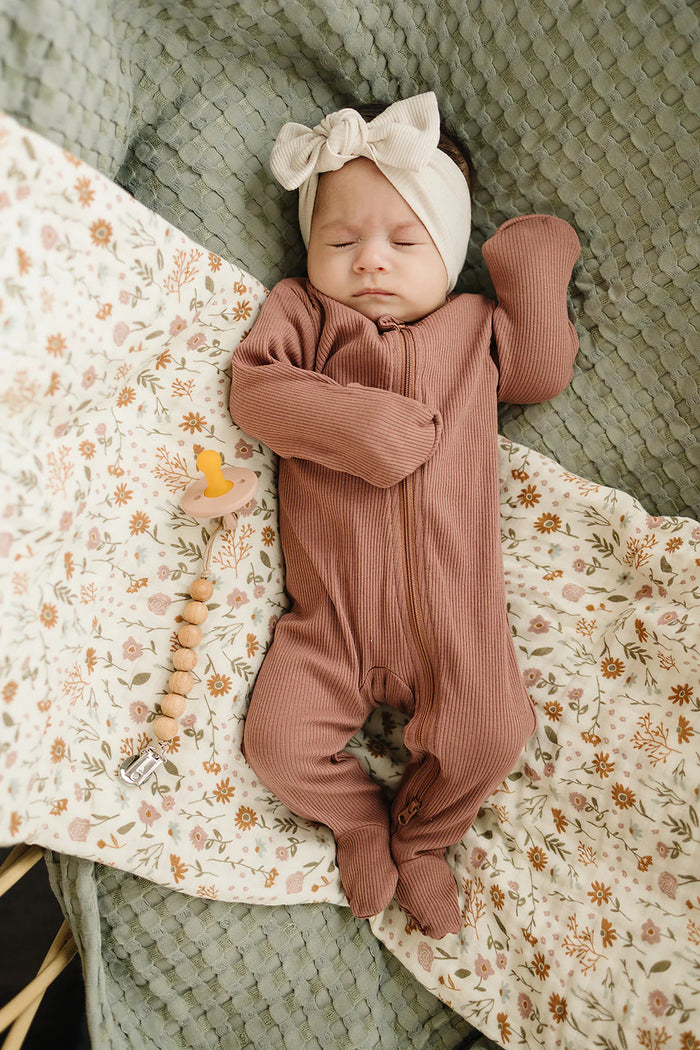 Mebie Baby Organic Cotton Ribbed Zipper - Dusty Rose