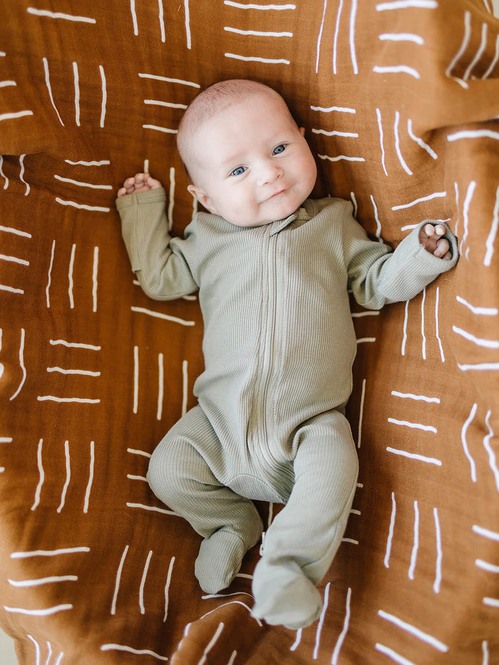 Mebie Baby Organic Cotton Ribbed Zipper - Green