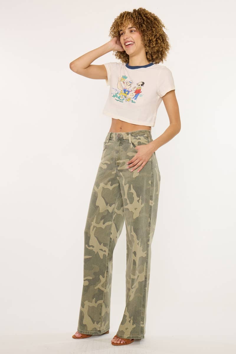 Camo Print Wide Leg Jeans