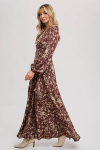 Floral Print Wrap Maxi Dress : Hazelnut