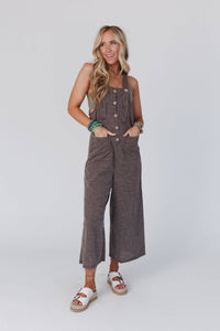 High Hopes Button Up Overalls - Brown