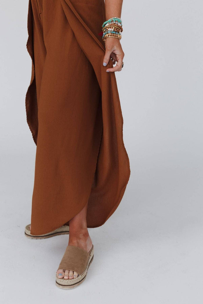 Stasia Solid Drawstring Tulip Pants - Toffee