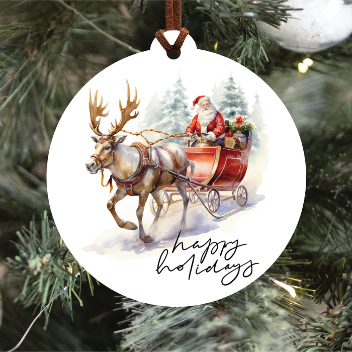 Knotty Design Co. - Happy Holidays Santa And Reindeer Christmas Ornament