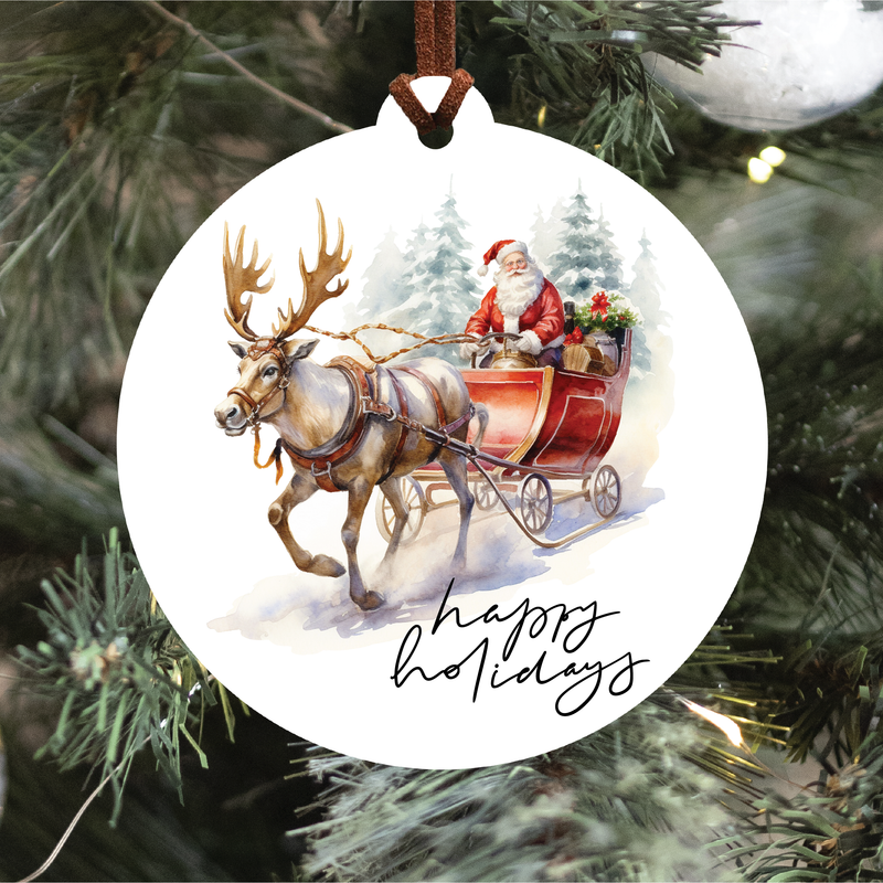 Knotty Design Co. - Happy Holidays Santa And Reindeer Christmas Ornament