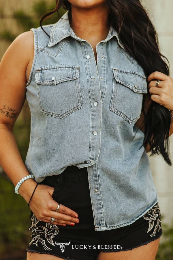 Vintage Acid Wash Sleeveless Denim
