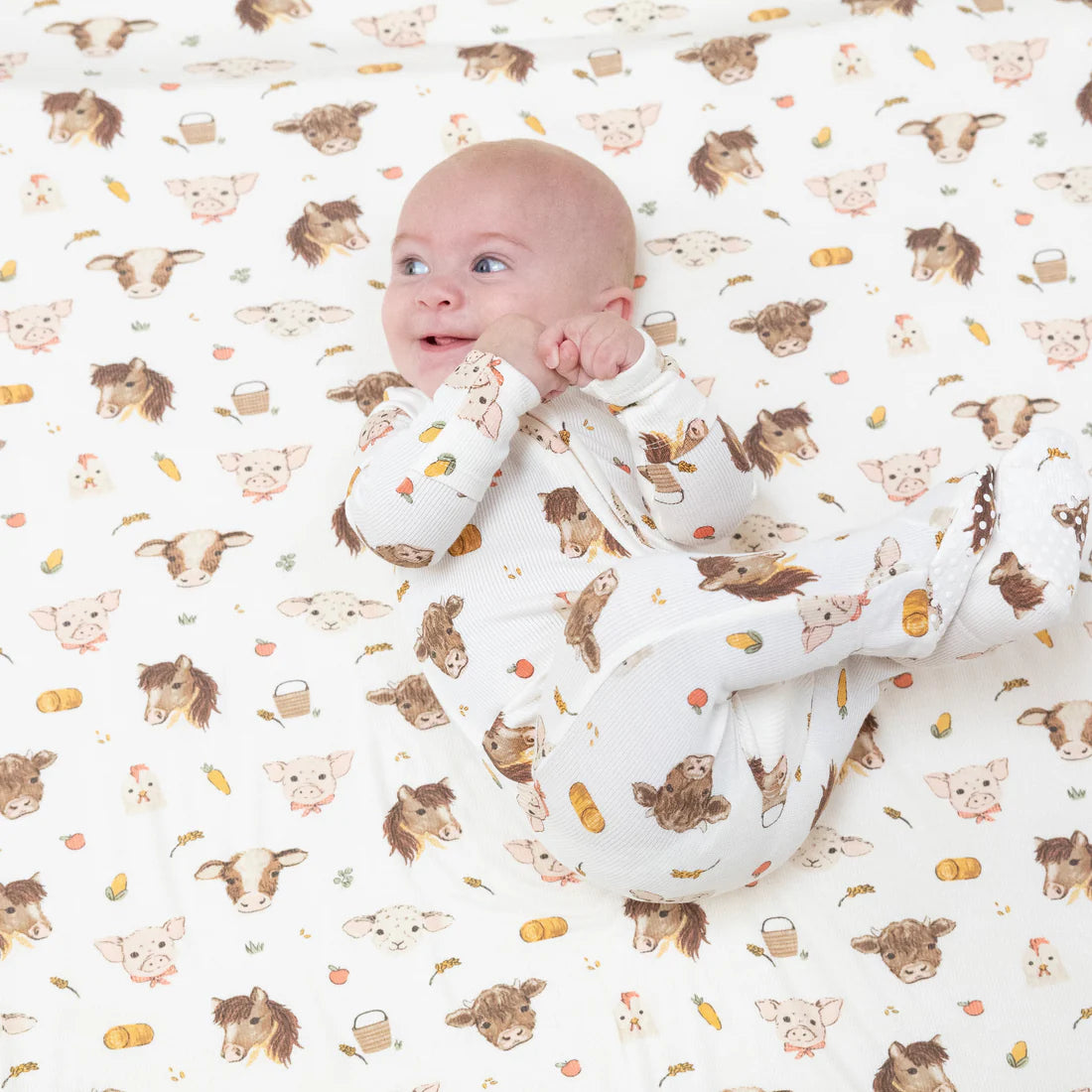 Baby Farm Animals 2-Way Zipper Footie