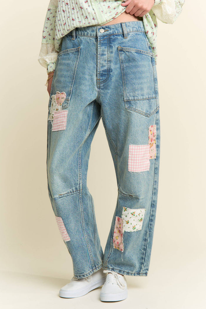 Patched Barrel Jeans