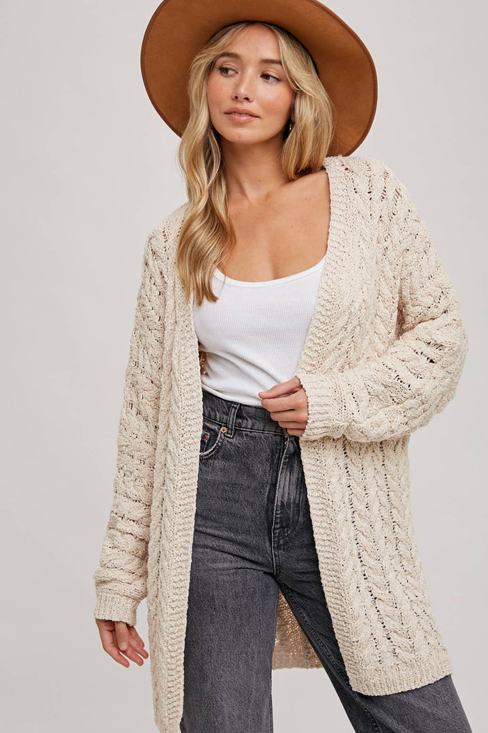 Cable Sweater Knit Cardigan : Natural