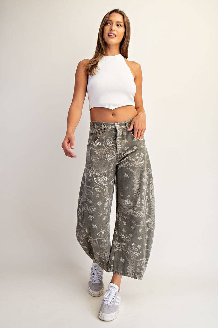 Paisley Barrel Pant - Vintage Army