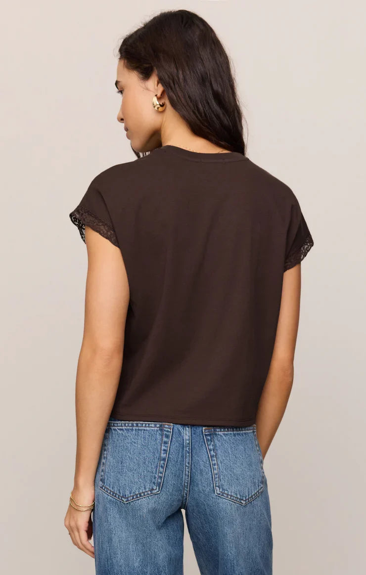 ZSUPPLY Marika Lace Trim Muscle Tee- Dark Chocolate