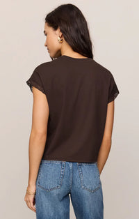 ZSUPPLY Marika Lace Trim Muscle Tee- Dark Chocolate