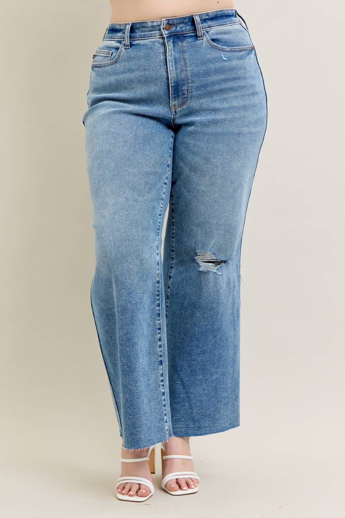Judy Blue Jeans - Vintage Wash Wide Leg With Destroy