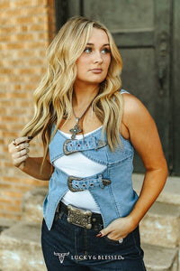 Double Buckle Denim Top
