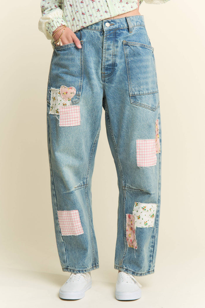 Patched Barrel Jeans