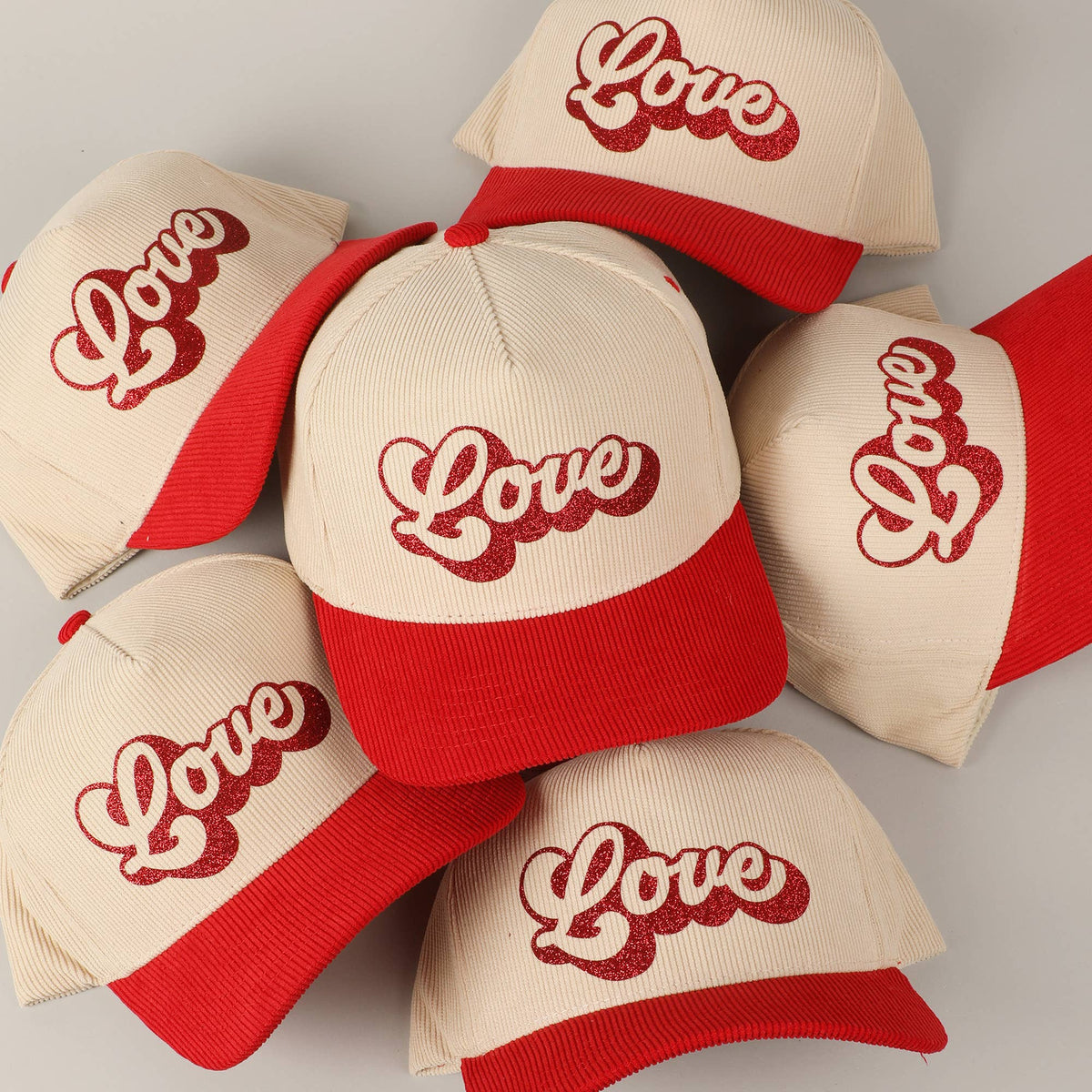Love Glitter Bubble Letter Corduroy Cap