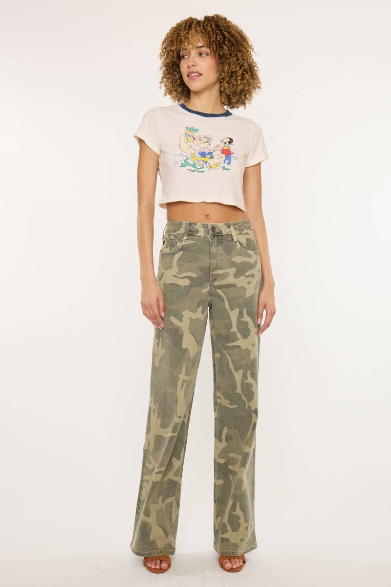 Camo Print Wide Leg Jeans