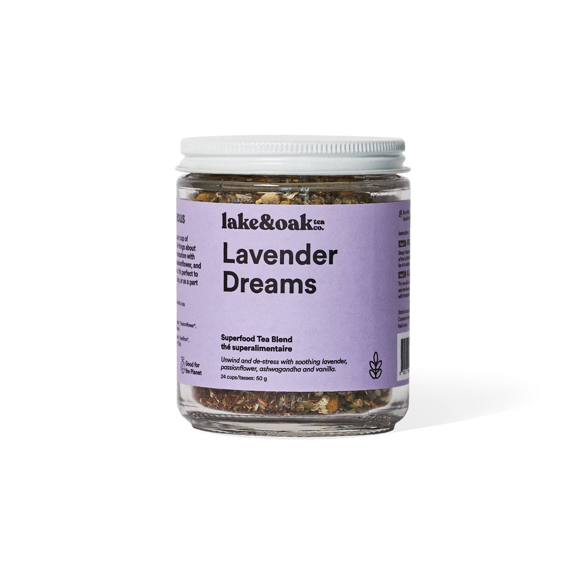 Lake & Oak Tea Co. - Lavender Dreams - Superfood Tea Blend: Retail Glass Jar