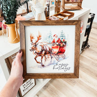 Knotty Design Co. - Happy Holidays Santa And Reindeer Framed Christmas Sign