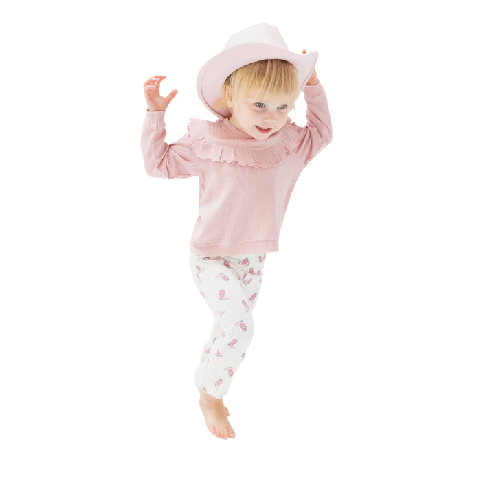 V- Ruffle Waffle Top and Rib Flare Pant petite cowgirl boots