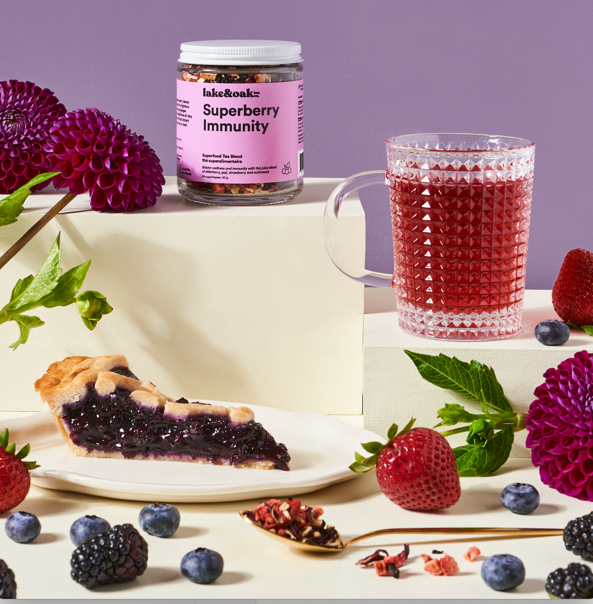 Lake & Oak Tea Co. - Superberry Immunity - Wholesale: Glass Loose-leaf Jar - 24 Cups