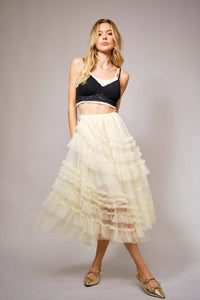 Tulle Ruffle Maxi Skirt - Black