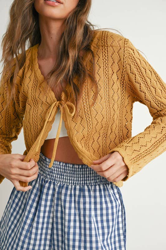 Tie Front Cardigan - Mustard