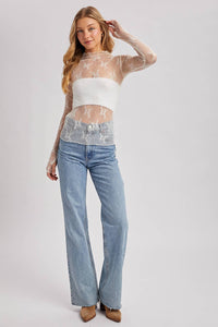 The Sophie Floral Mesh Top - Ivory