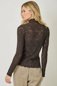Lettuce Edge Textured knit top-BLACK/DARK BROWN