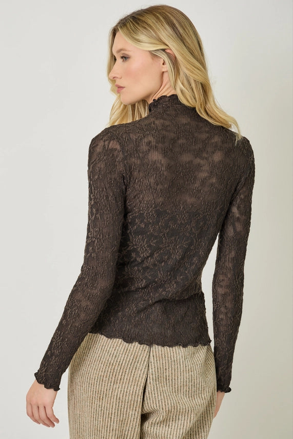 Lettuce Edge Textured knit top-BLACK/DARK BROWN