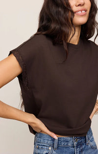 ZSUPPLY Marika Lace Trim Muscle Tee- Dark Chocolate