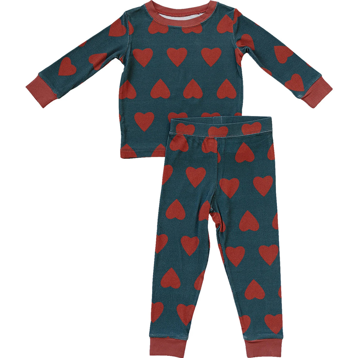 Mebie Baby Navy + Red Hearts Ribbed Bamboo Cozy Set
