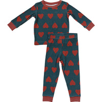 Mebie Baby Navy + Red Hearts Ribbed Bamboo Cozy Set