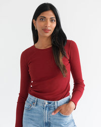 Brunette the Label Ribbed Fitted Long Sleeve-Burgundy