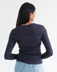 Brunette the Label Ribbed Fitted Long Sleeve-Navy