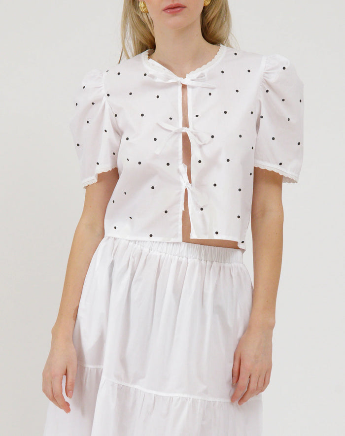 Brunette the Label - Poplin Tie Up Top - Polka Dots