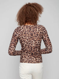 Printed Ruched Mesh Top - Leopard