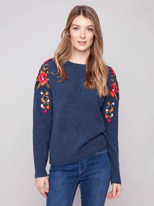 Charlie B - Soft Bloom Sweater - Floral Heather Denim