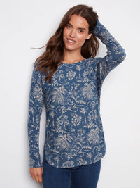 Charlie B Printed Boat Neck Long Sleeve-Calico