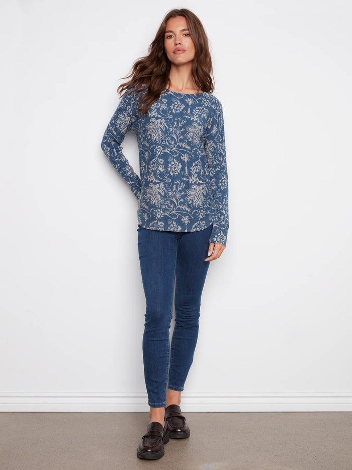 Charlie B Printed Boat Neck Long Sleeve-Calico