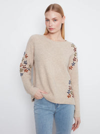 Floral Embroidered Raglan Crew Sweater
