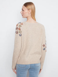 Floral Embroidered Raglan Crew Sweater