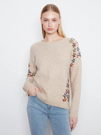 Floral Embroidered Raglan Crew Sweater