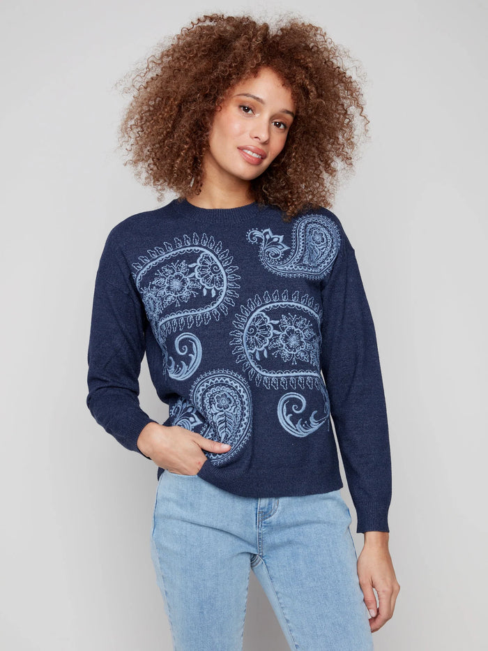 The Paisley Embroidered Crew Sweater