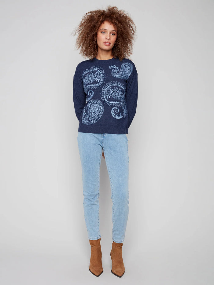 The Paisley Embroidered Crew Sweater