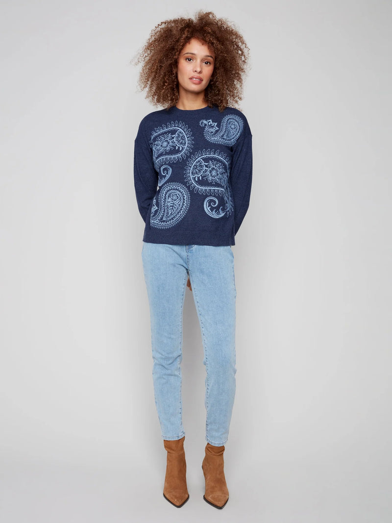 The Paisley Embroidered Crew Sweater