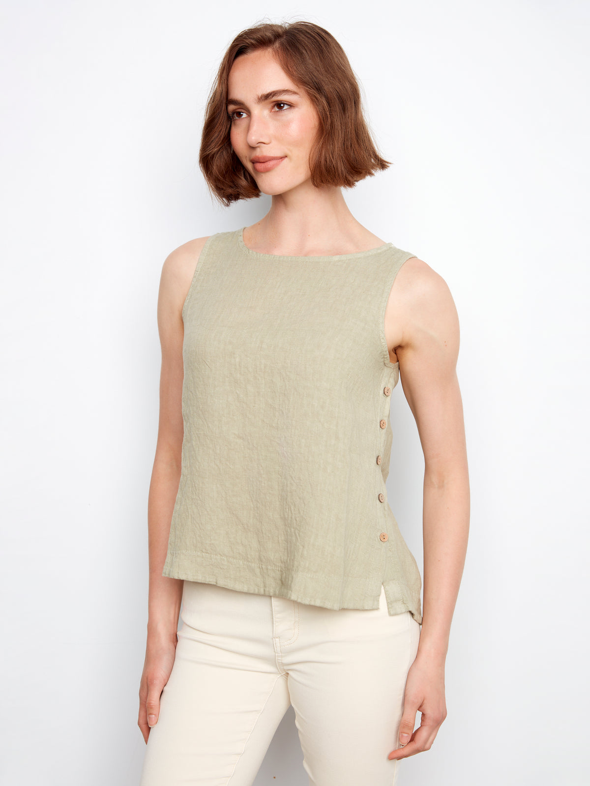 Charlie B Crisp Linen Blouse - Sage