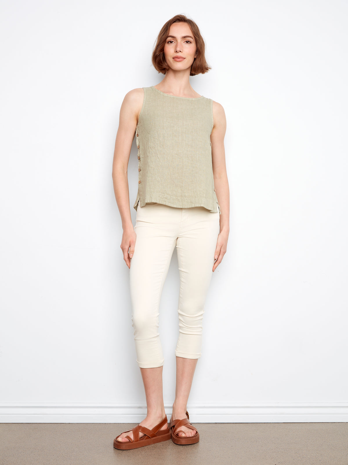 Charlie B Crisp Linen Blouse - Sage