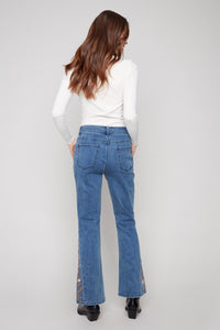Charlie B Bootcut Jeans with Floral Embroidery - Medium Blue
