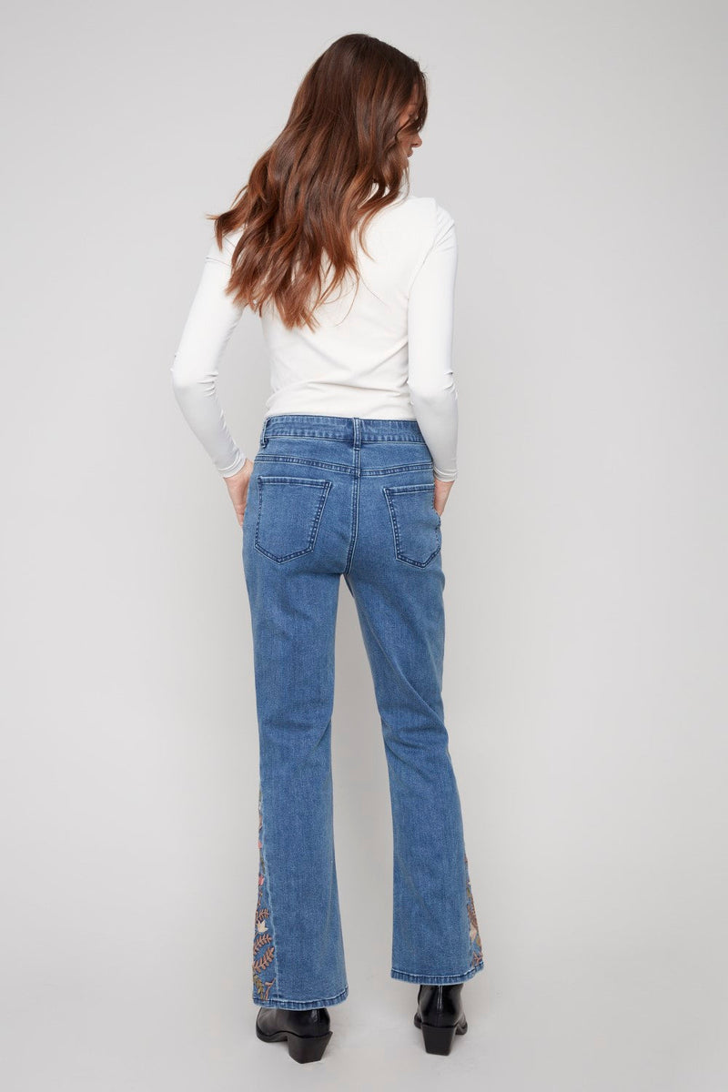 Charlie B Bootcut Jeans with Floral Embroidery - Medium Blue