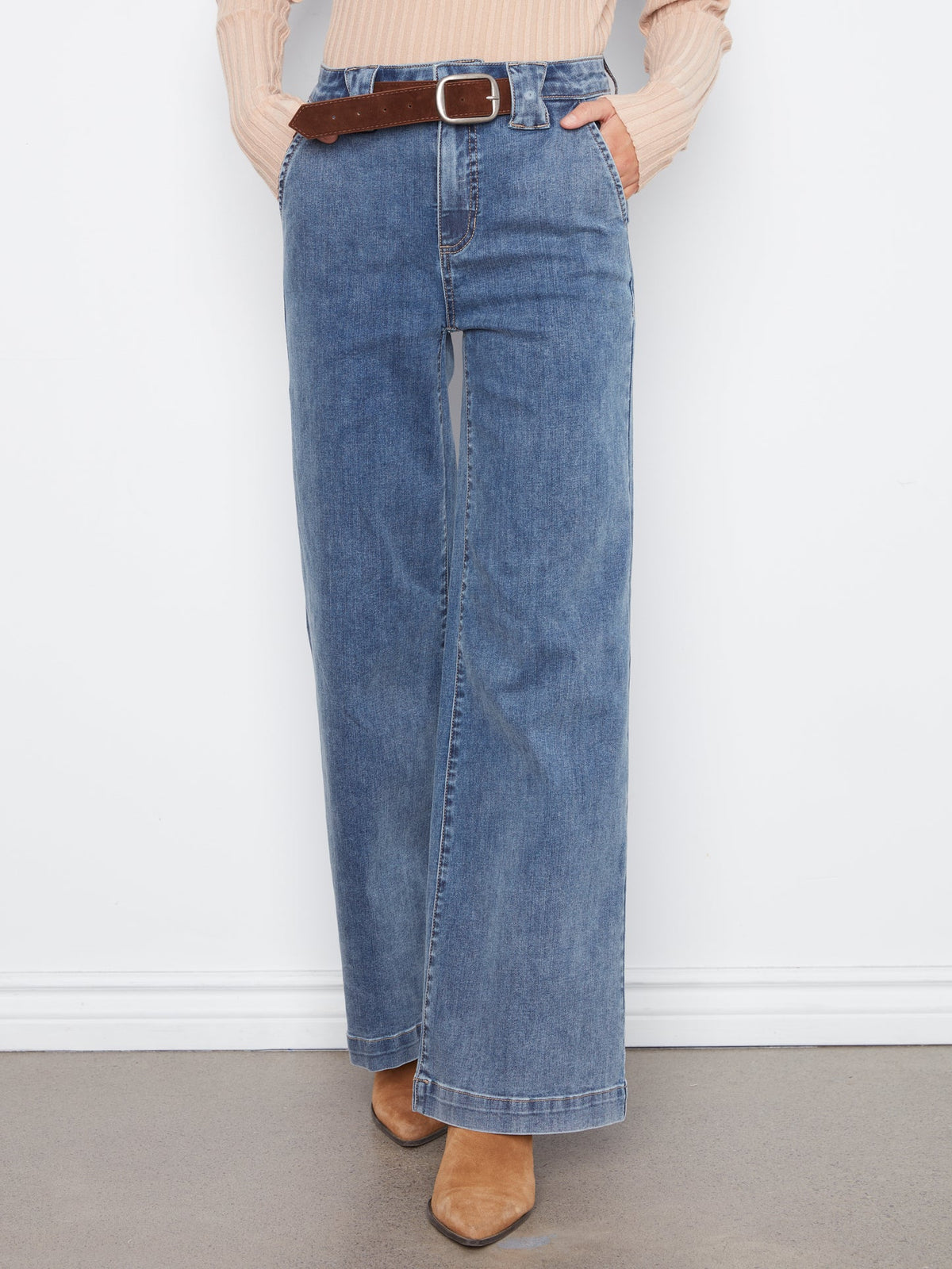 Charlie B-Wide Leg Pants Removable Belt-Medium Blue